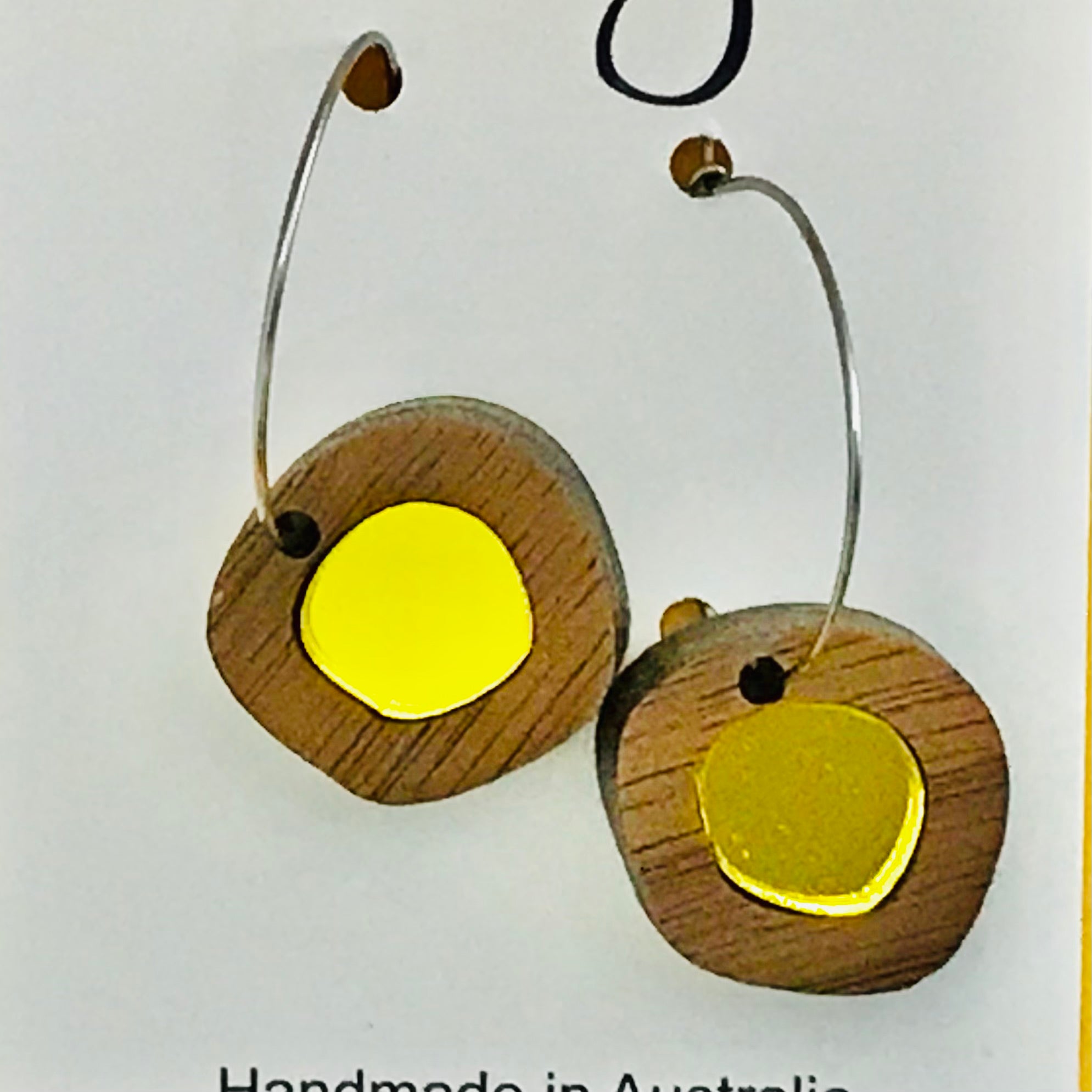 Statement Earrings - Mirror & Wood Pebble Gems