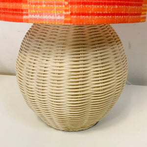 Rattan Mid Mod Orange Lines Table Lamp