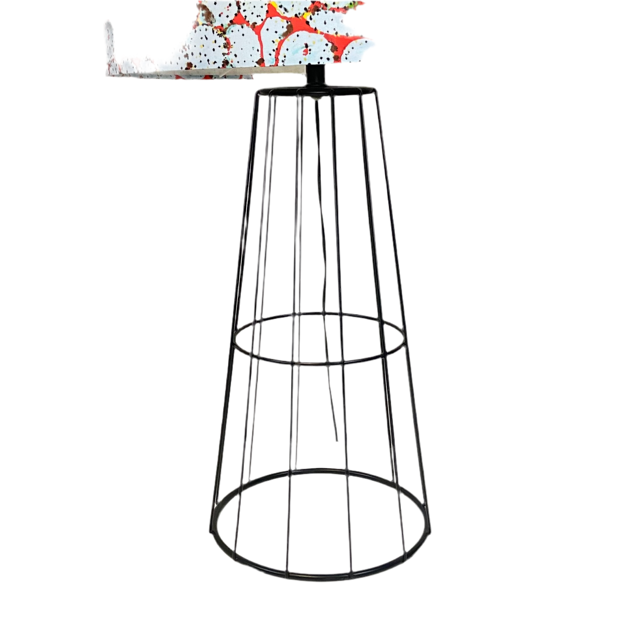 Black Wire Detailed Table Lamp with Prickly Pear on Orange Shade