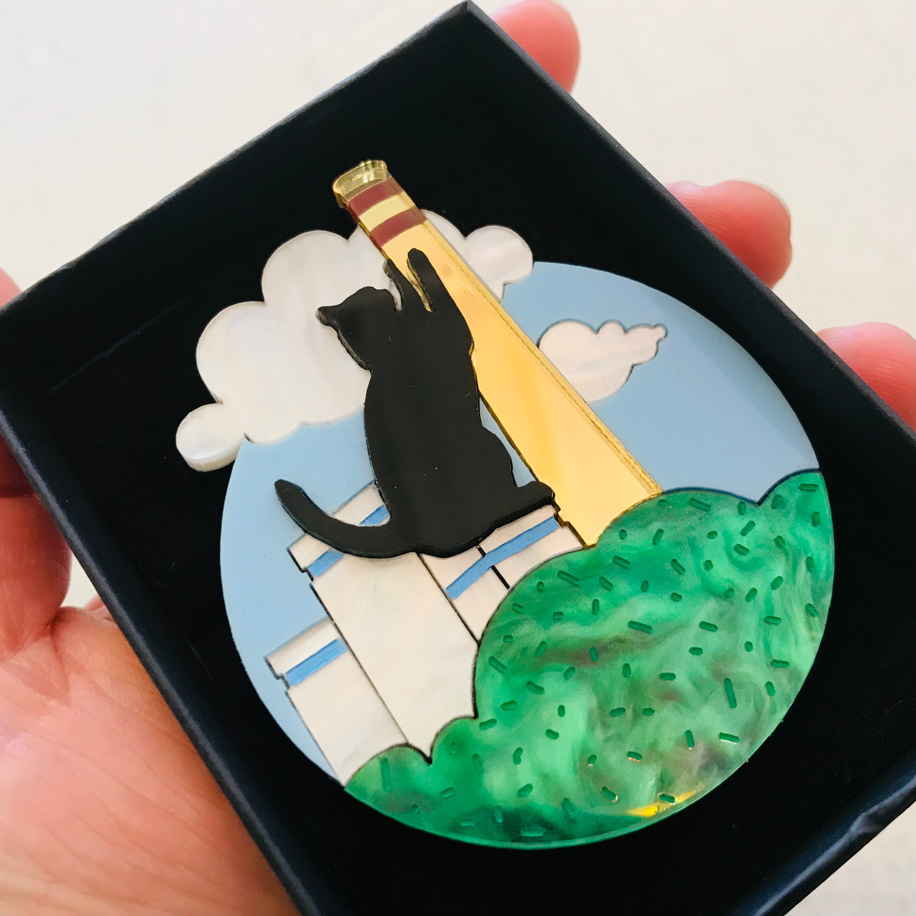 Art Deco Acrylic Brooch - My Cat Likes to Sit on Places Westie Series