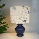 Mid Century Navy Ceramic Table Lamp with Linen Gum Shade