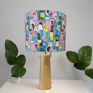 Gold Concrete Pillar Table Lamp with Birdie Paradise Shade - PAIR AVAILABLE