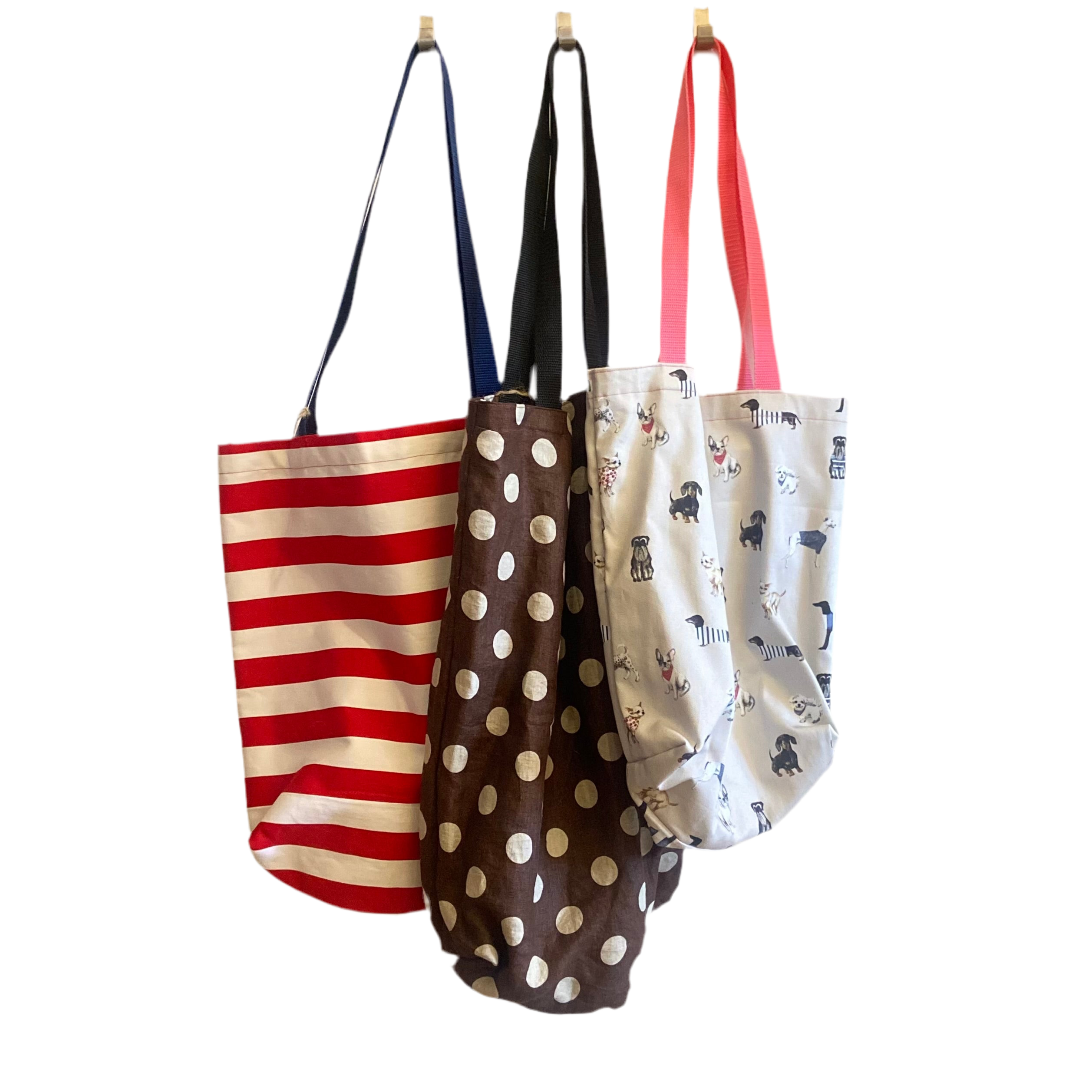 Handmade Fabric Tote Bags with Webbed Shoulder Strapes