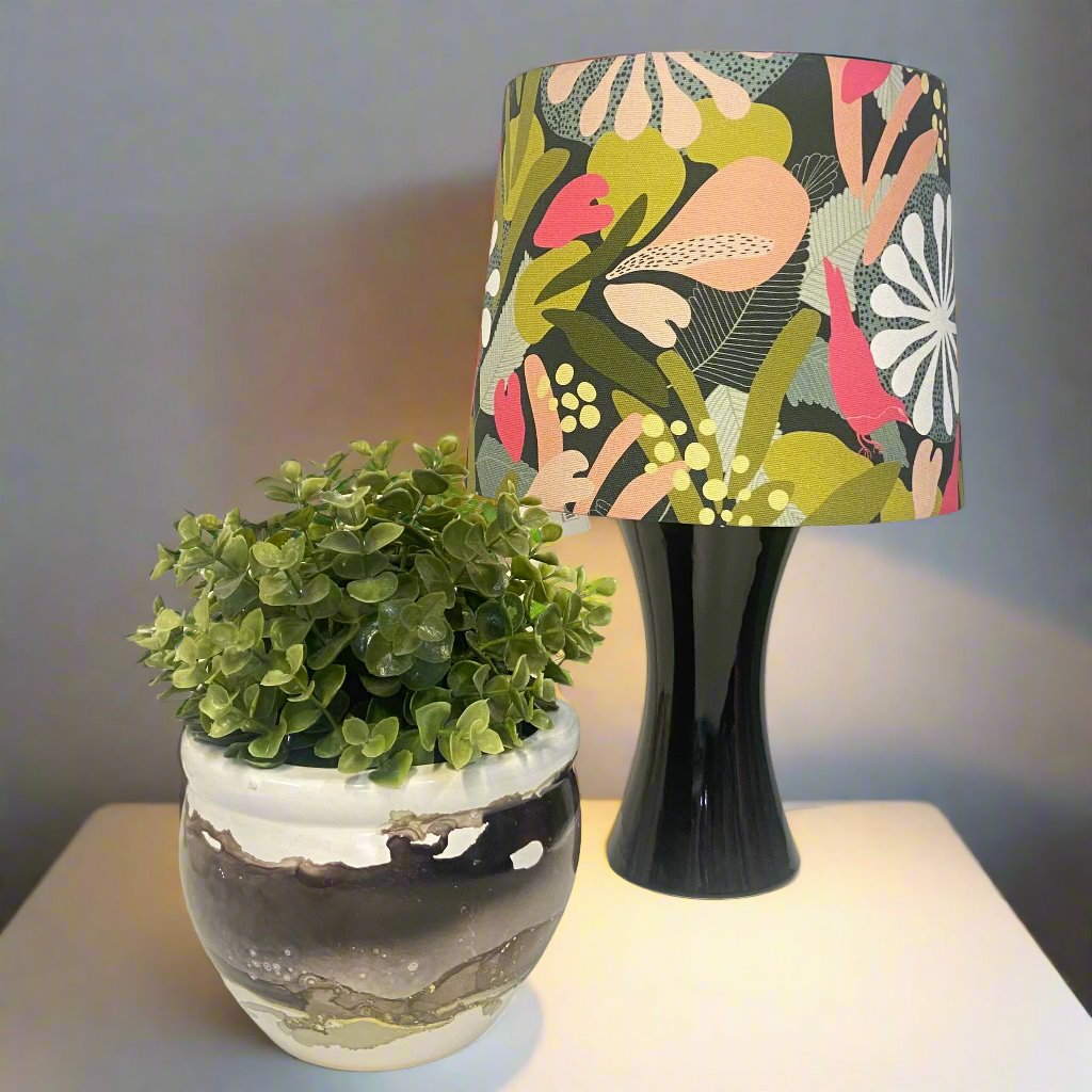 Black Ceramic Table Lamp with Flower Bomb Ink Shade