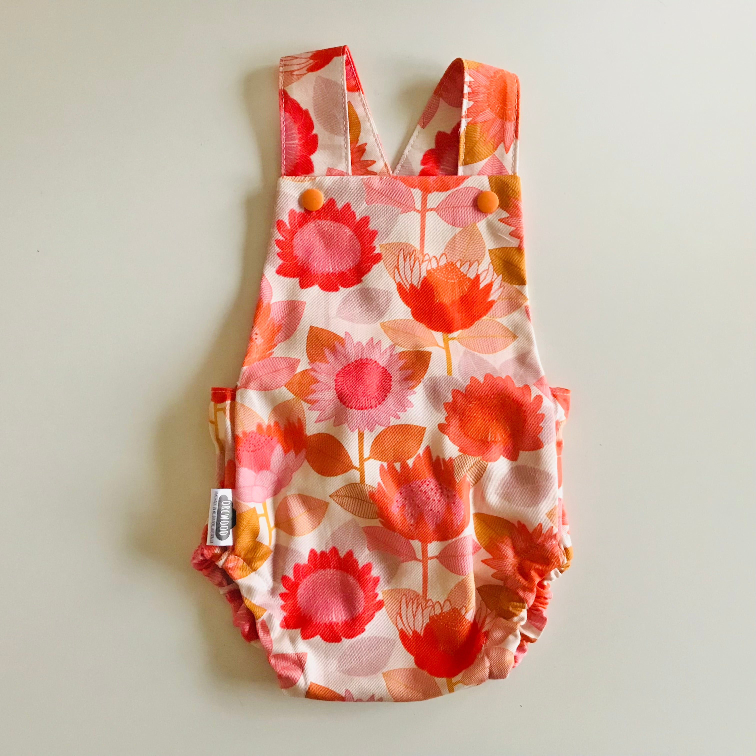 Baby Toddler Summer Romper - Orange Native Floral