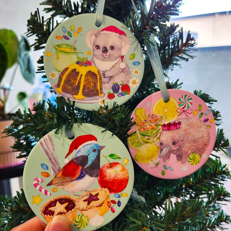 Australian animals and festive food Christmas ceramic oil diffuser ornaments