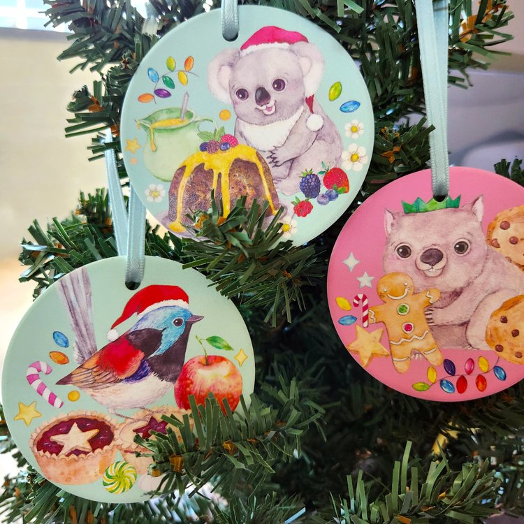 Australian animals and festive food Christmas ceramic oil diffuser ornaments