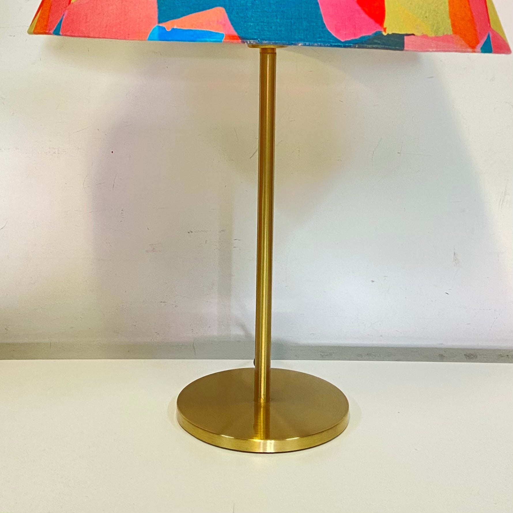 Brass Detailed Table Lamp with Abstract Linen Shade