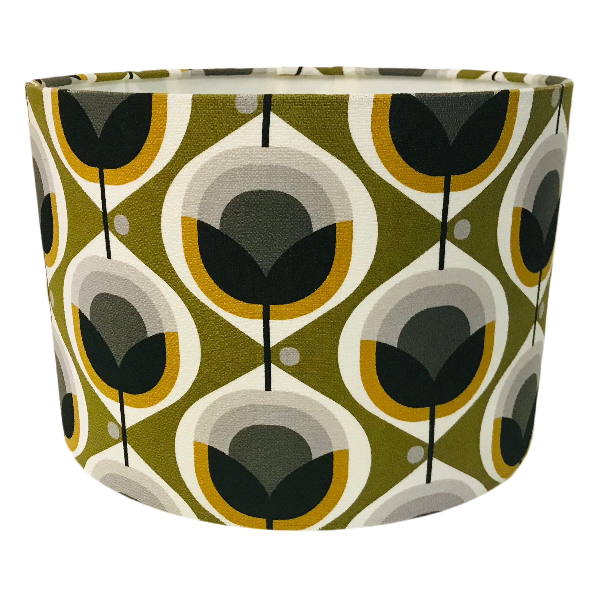 Custom Lamp Shade only - Barkcloth Geo Flower in Olive