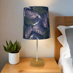 Contrasting Table Lamp with Feathery Leaves on Navy Shade