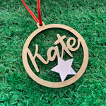 Christmas Personalised Decorations - Lasercut Plywood with Acrylic Star