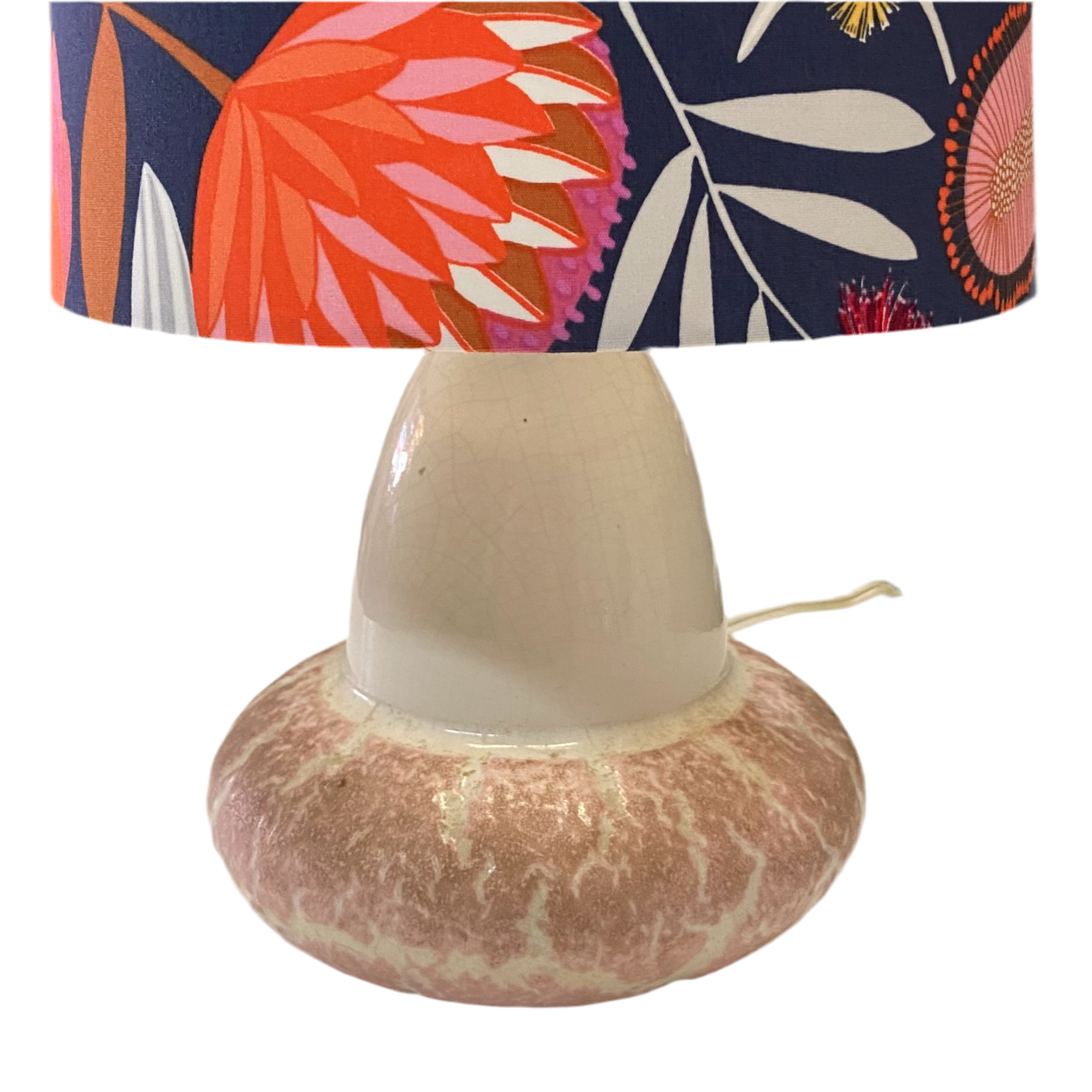 Blush Crackle Ceramic Mid-Century Table Lamp with Warm Australian Floral Shade