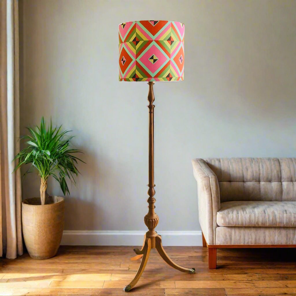 Vintage Floor Lamp with Bold Diamond Check Shade