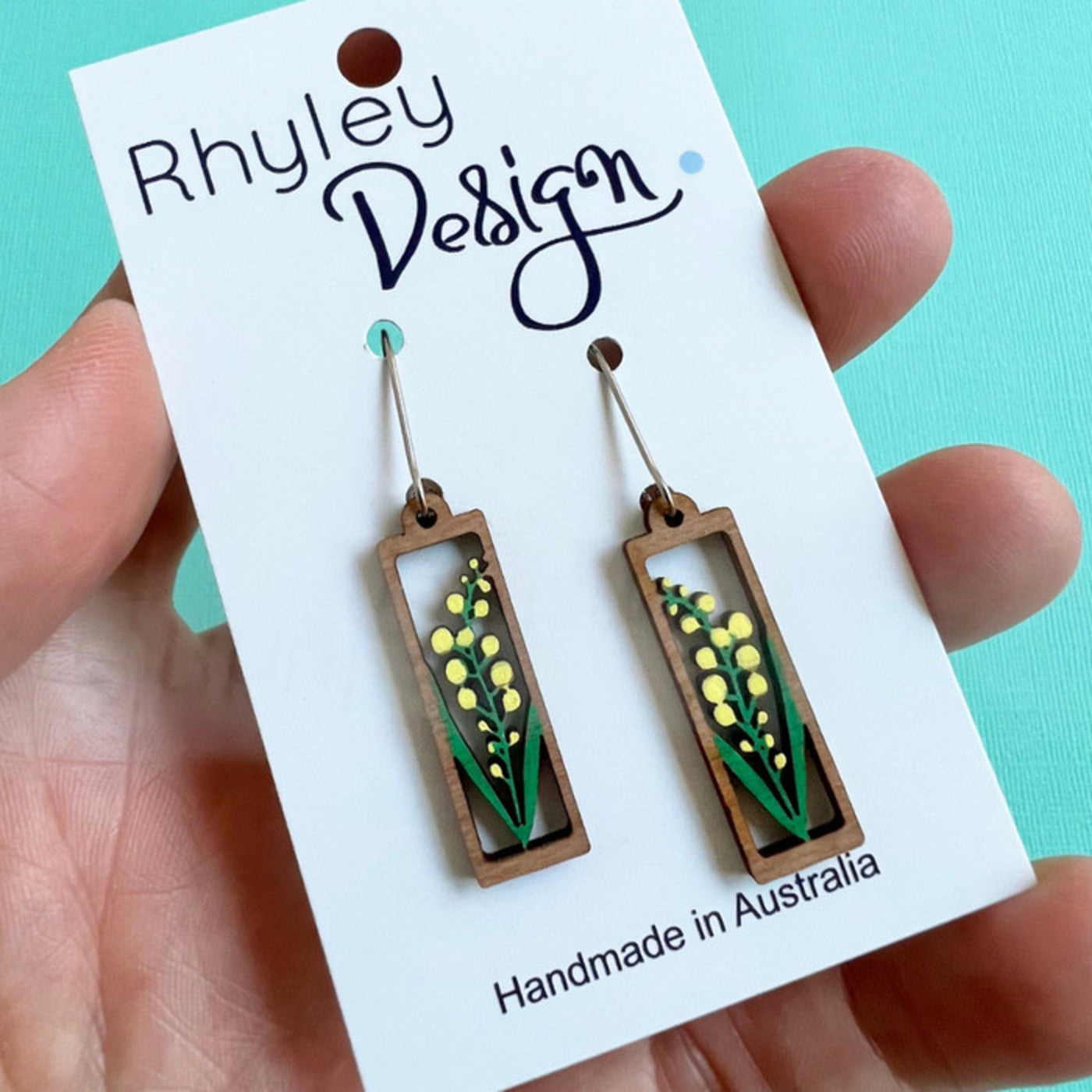 Australian Wattle Flora Hand-painted Wood Earrings