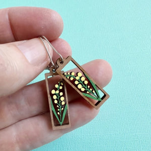 Australian Wattle Flora Hand-painted Wood Earrings