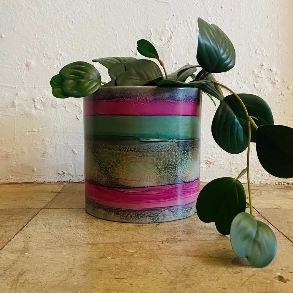 Alcohol Ink planter pot - Candy Stripe (LARGE)