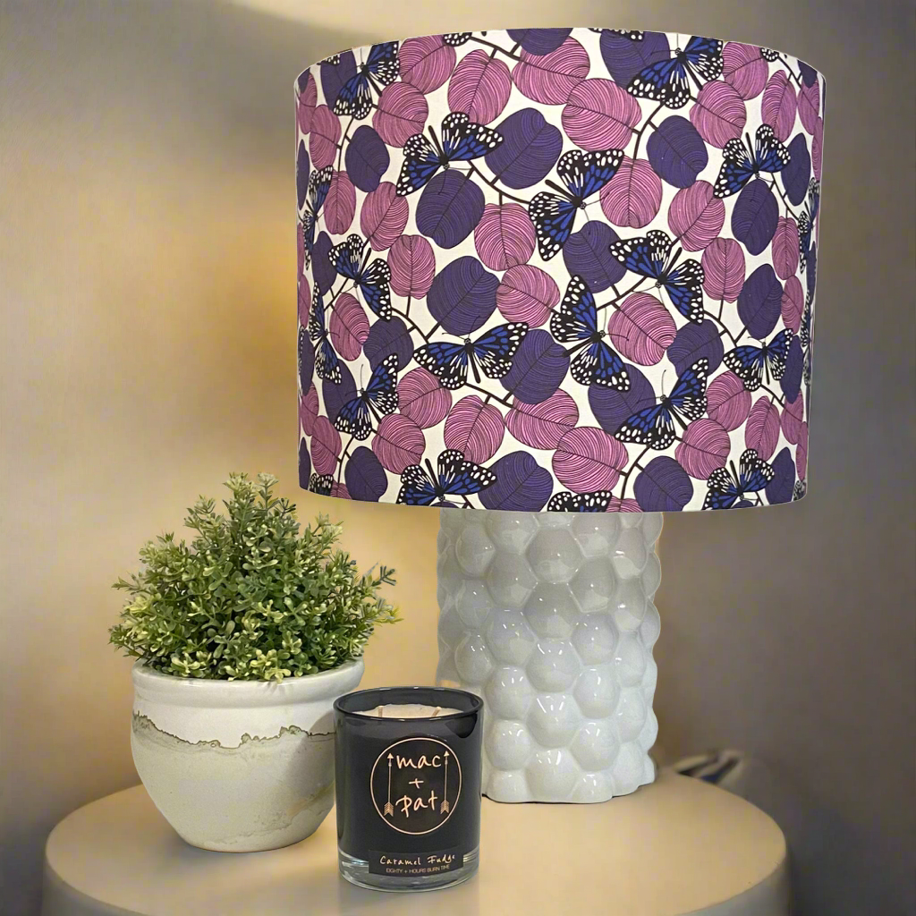 Bubble Detailed Ceramic Table Lamp with Blutterflies Shade