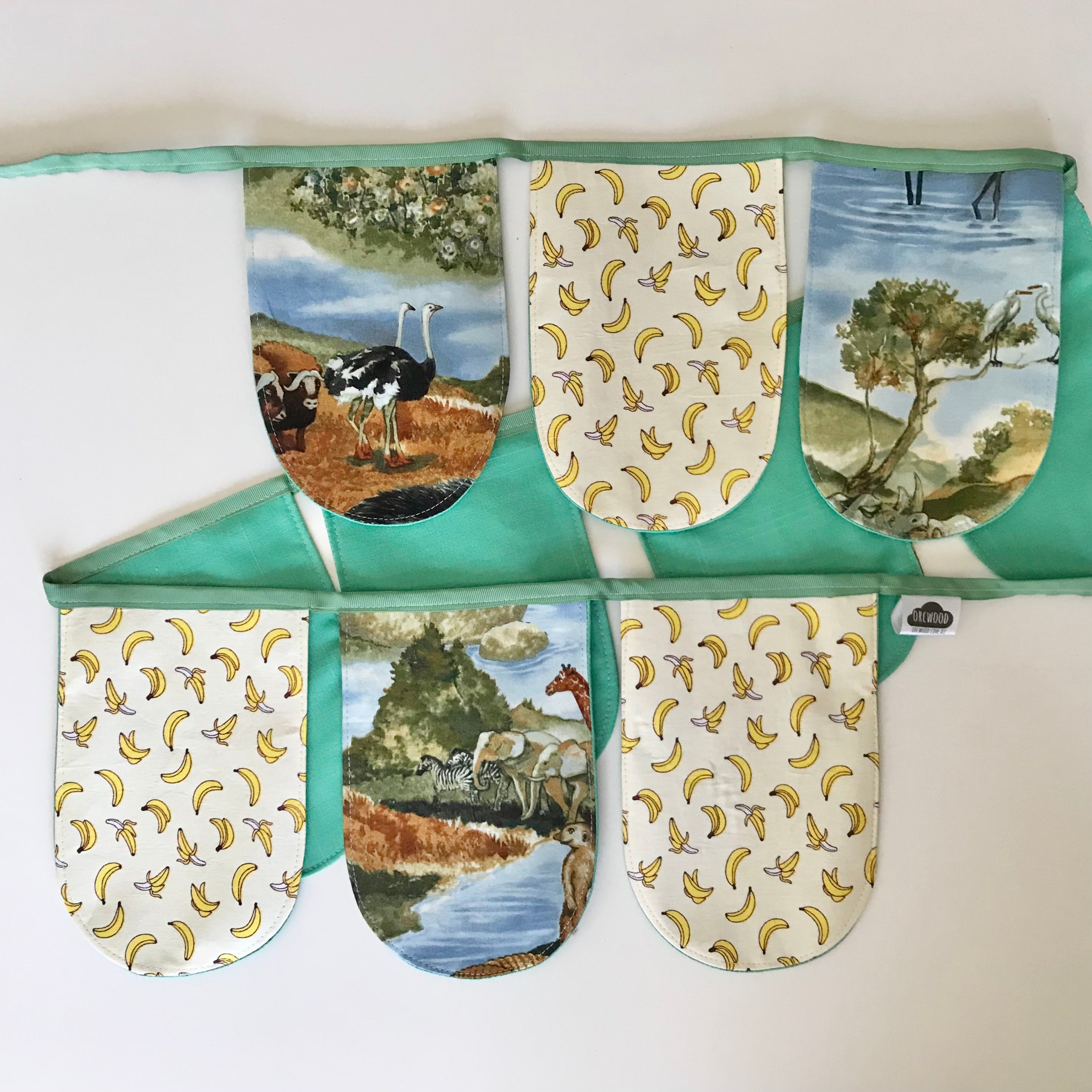 Reusable Eco Sustainable Bunting Flag Nursery Bedroom Wall Decoration - Animals & Bananas