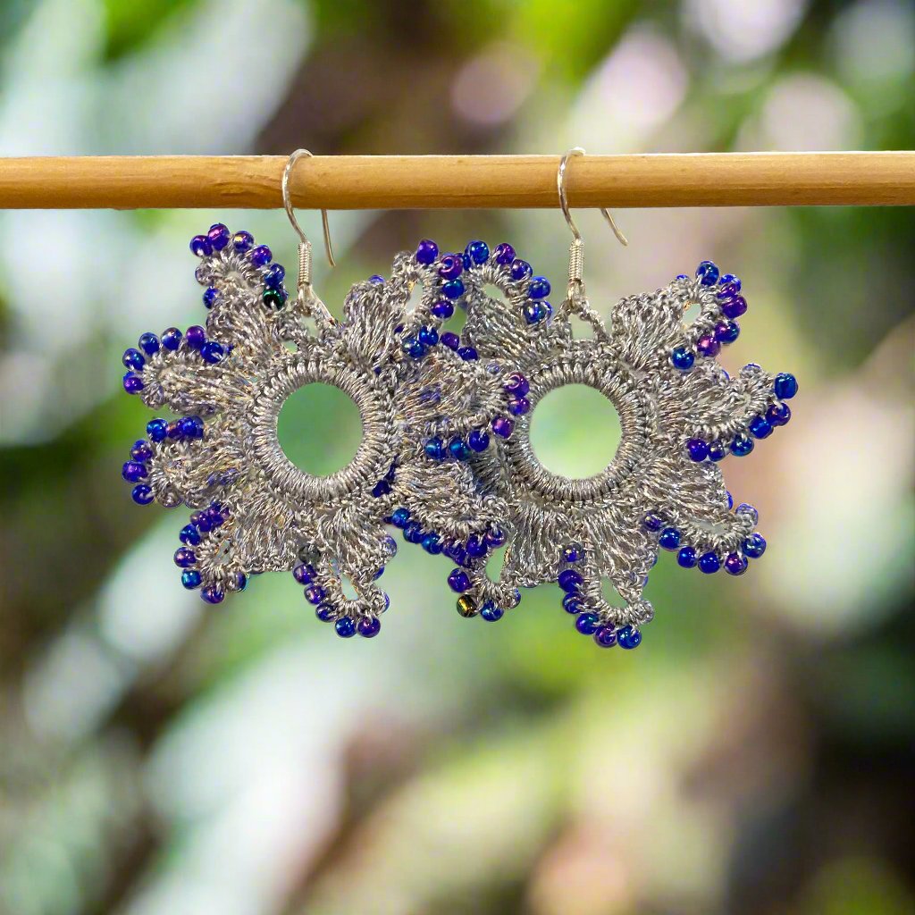 Handcrafted Crochet Earrings - Metallic Silver & Bead Range