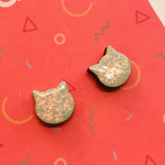 Cat Laser Cut Timber Stud Earrings