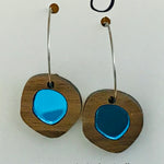 Statement Earrings - Mirror & Wood Pebble Gems