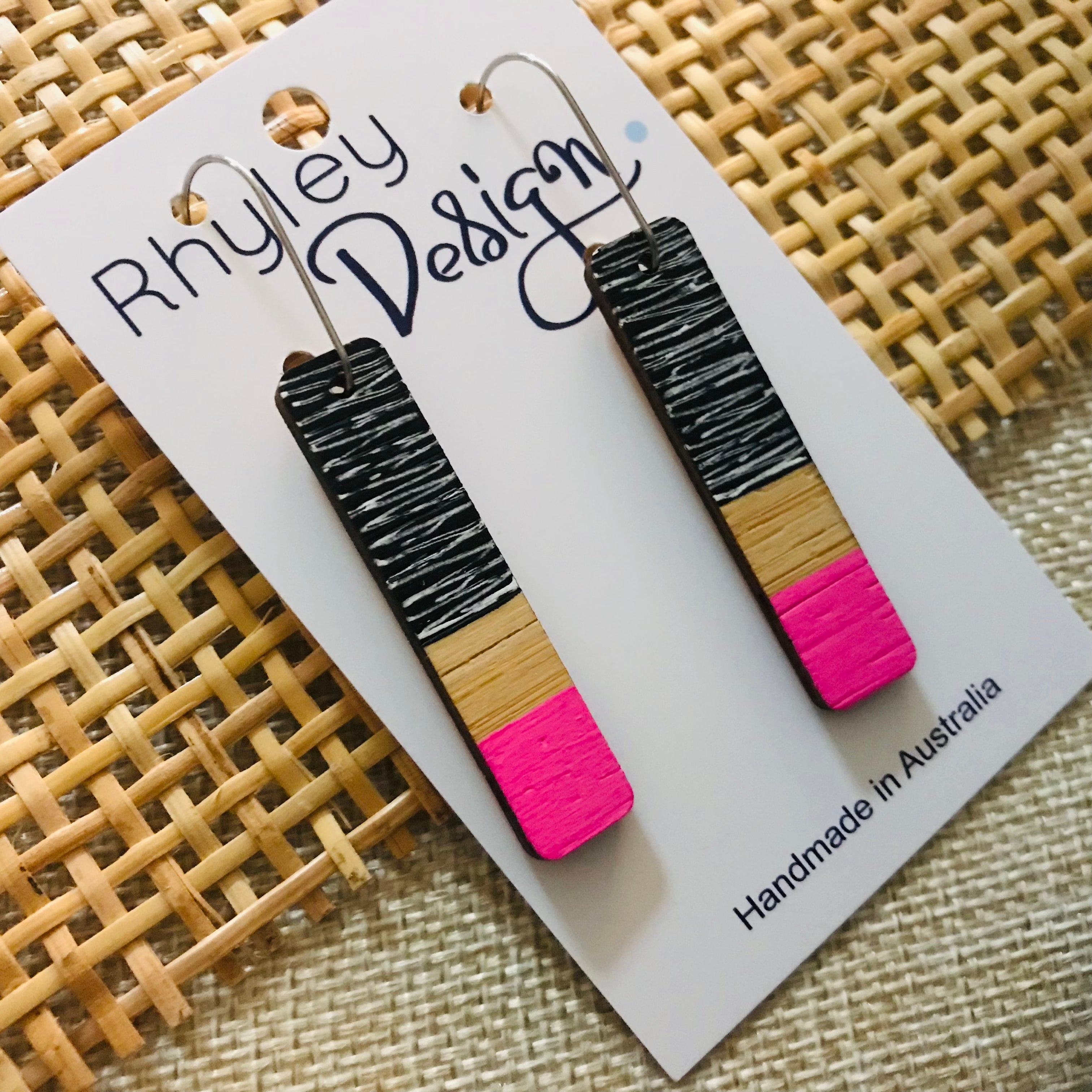 Hand Painted Dip Dyed Bamboo Rod Earrings