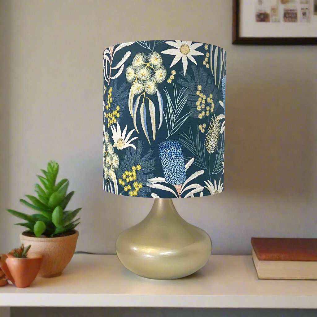 Bulb Squat Table Lamp with Navy Natives Shade