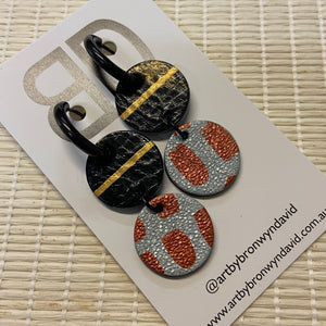 Hand painted leather bold statement earrings - Reversible Double Huggies (medium)