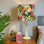 Timber Pedestal Table Lamp with Flower Bomb Ink Shade