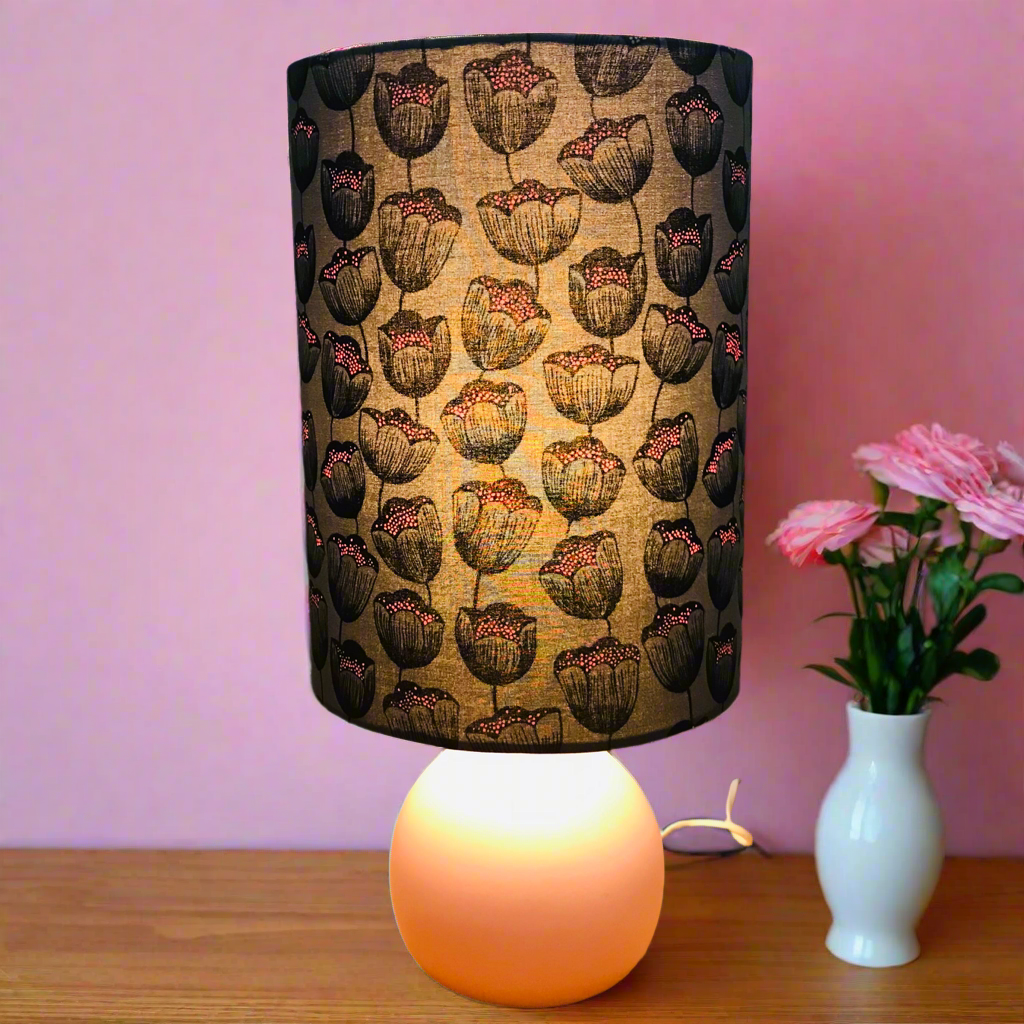 Charcoal & Pink Flower Bud Pink Table Lamp