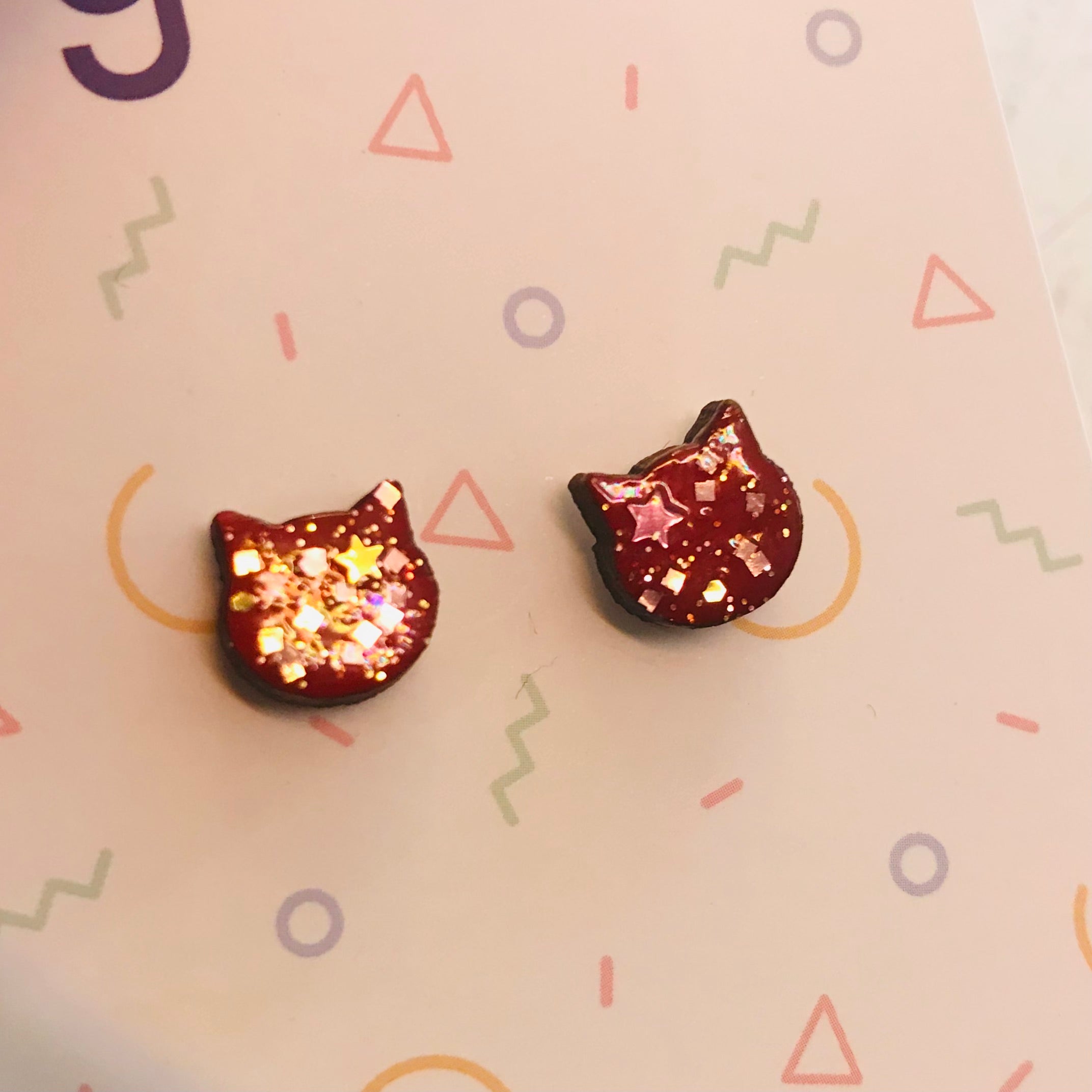 Cat Laser Cut Timber Stud Earrings