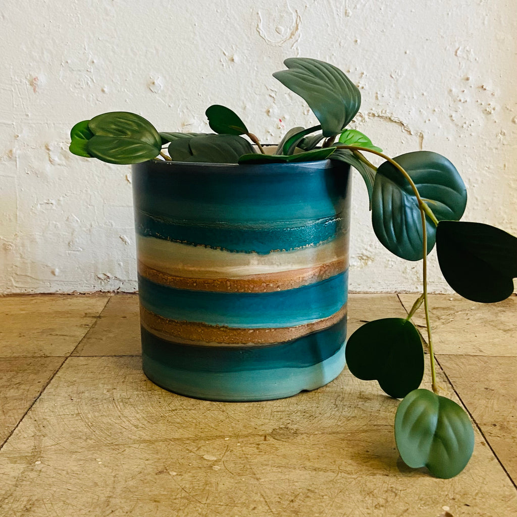 Alcohol Ink planter pot - Jade Haze (LARGE)