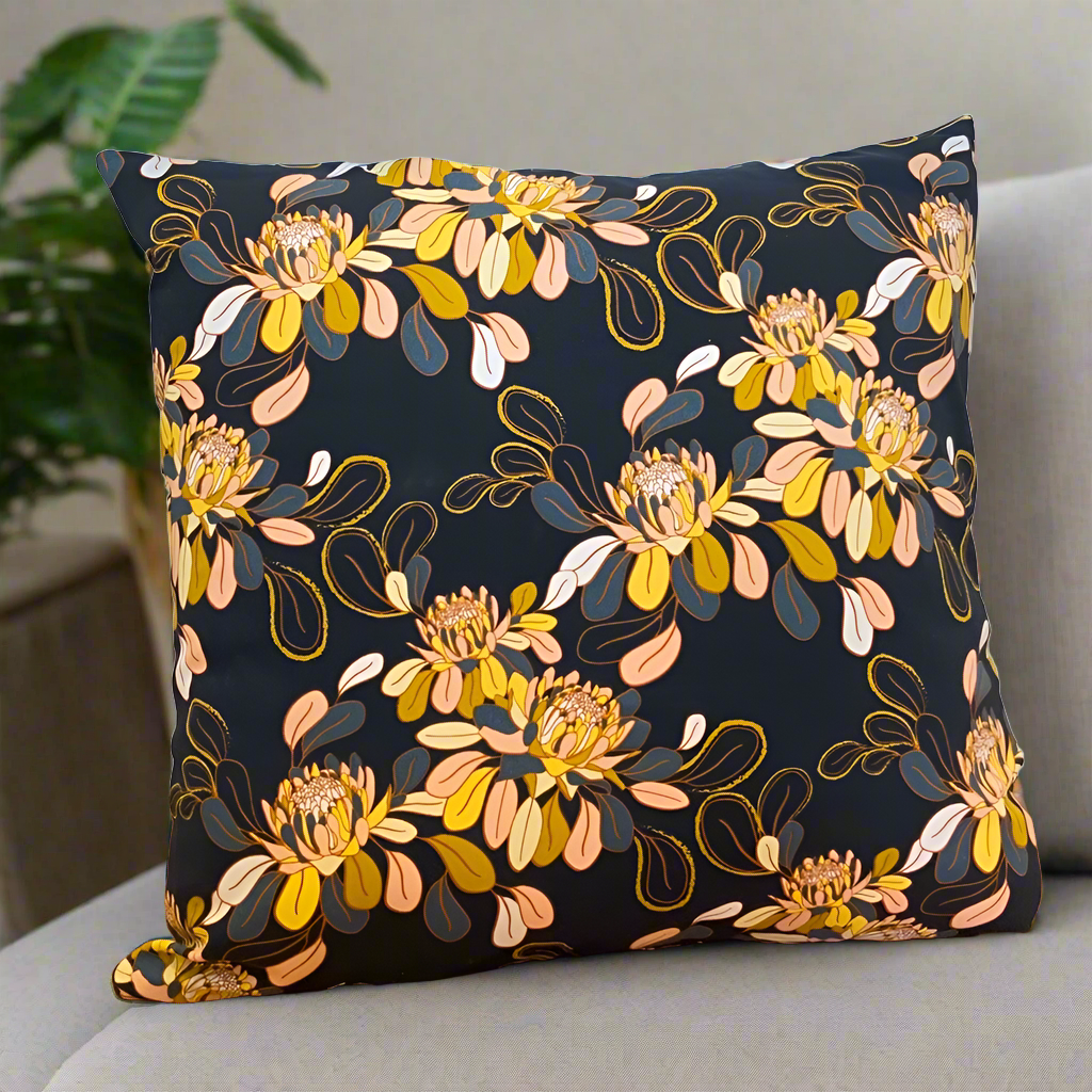 Cushion - WARM BUSH FLORAL (with charcoal back)