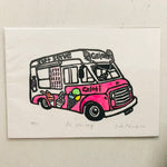 Hand printed & painted original linocut - MR WHIPPY (unframed)