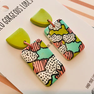 Polymer Clay Handmade Earrings - Orange, Mint & Olive Pop Art