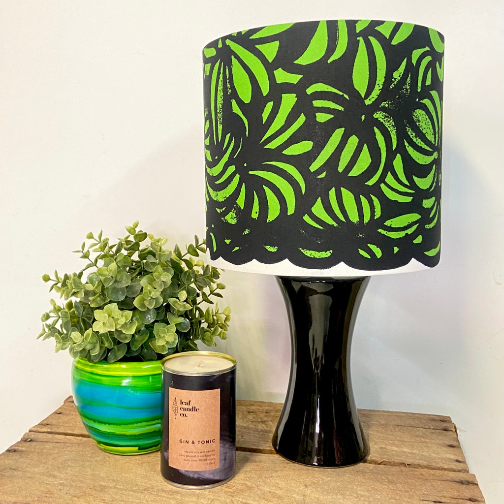 Black Ceramic Table Lamp with Lime Marimekko Shade