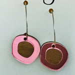 Statement Earrings - Mirror & Wood Pebble Gems