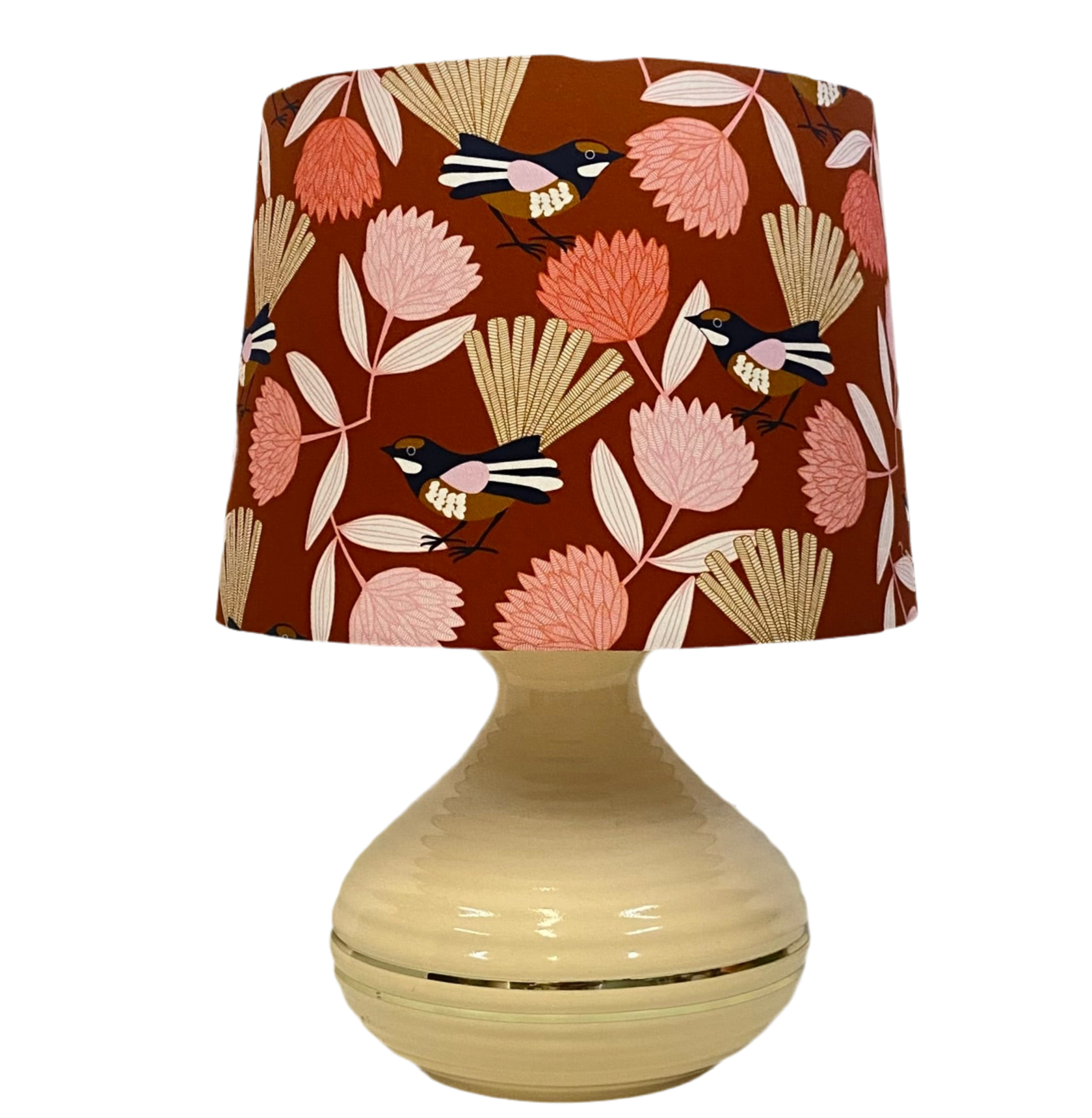 Biscuit with Gold Trim Ceramic Table Lamp With Mocha Wren Shade