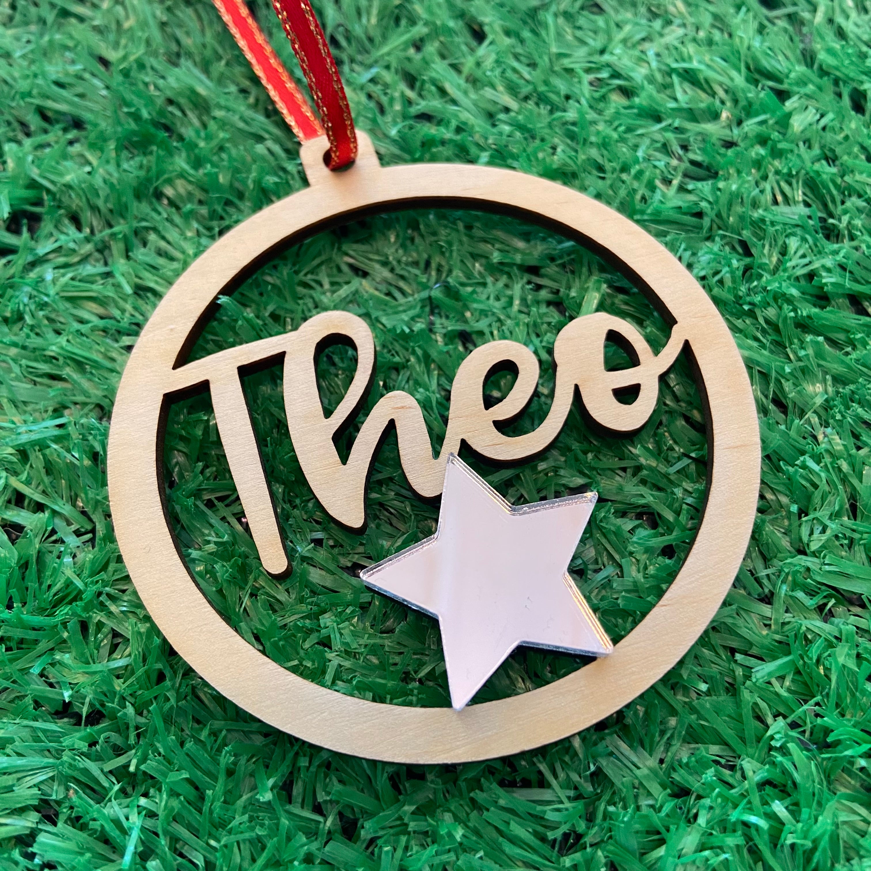 Christmas Personalised Decorations - Lasercut Plywood with Acrylic Star