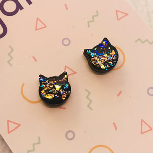 Cat Laser Cut Timber Stud Earrings