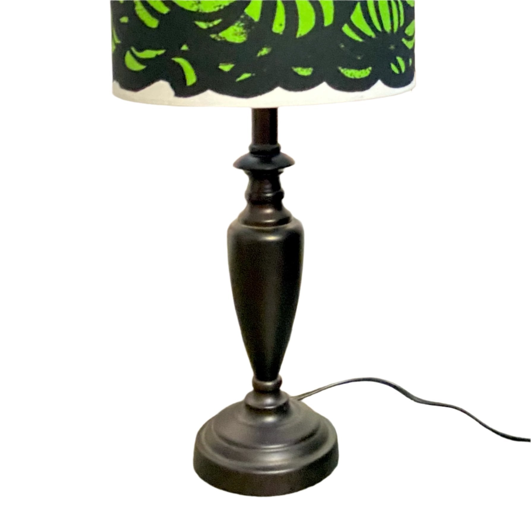 Black Ornate Table Lamp with Lime Marimekko Shade