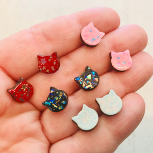 Cat Laser Cut Timber Stud Earrings