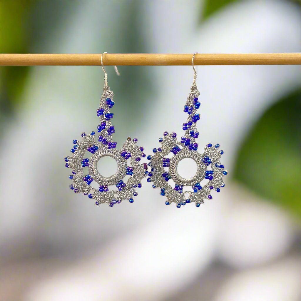 Handcrafted Crochet Earrings - Metallic Silver & Bead Range