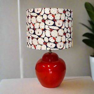 Cherry Mid Century Table Lamp with Prickly Pear on Navy Shade - PAIR AVAILABLE