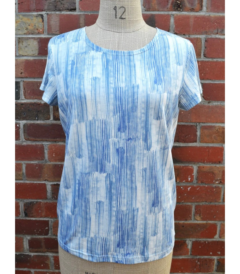 Women's Handmade Organic Cotton Tee - Blue lines