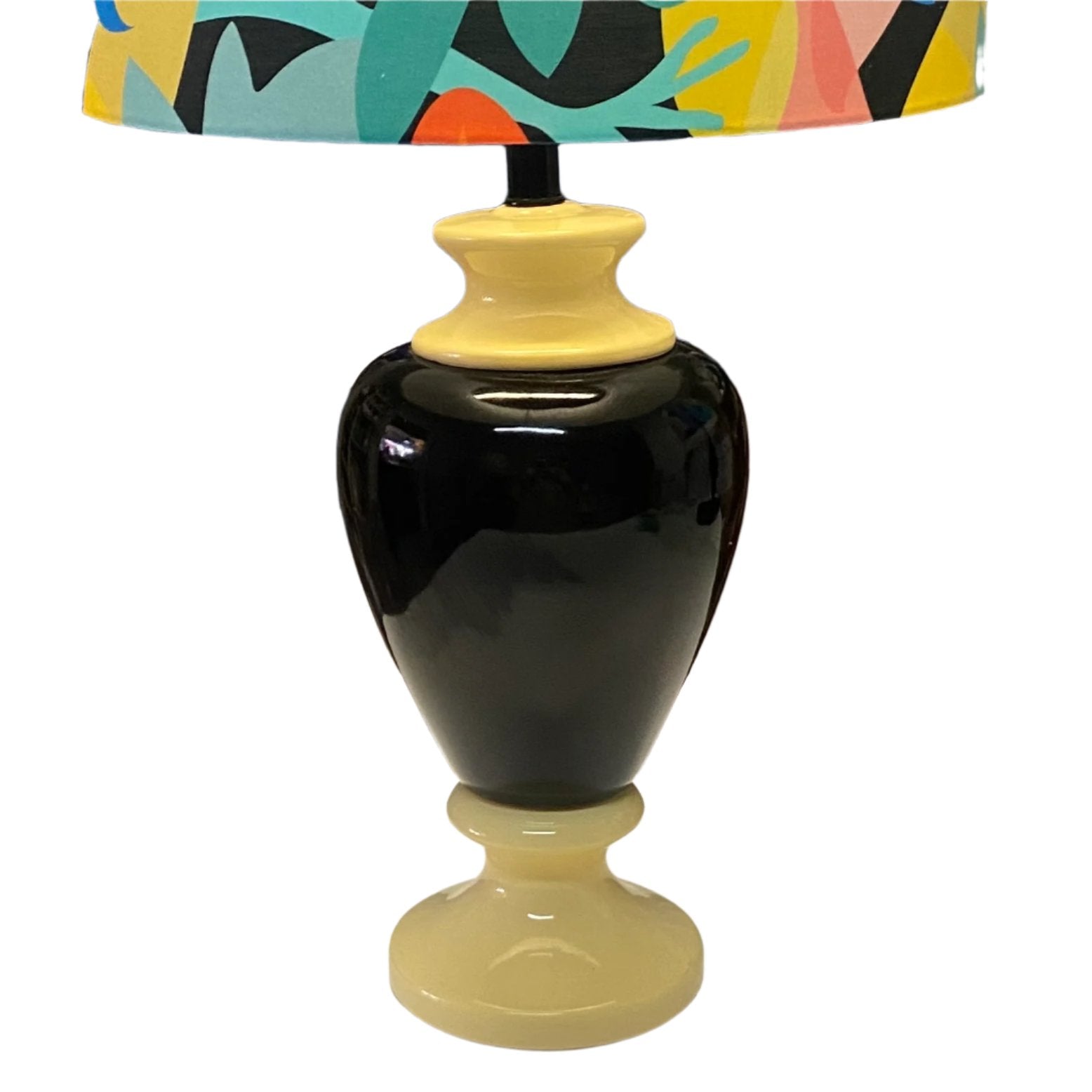 Black & Ercu Table Lamp with Abstract Leaves Shade