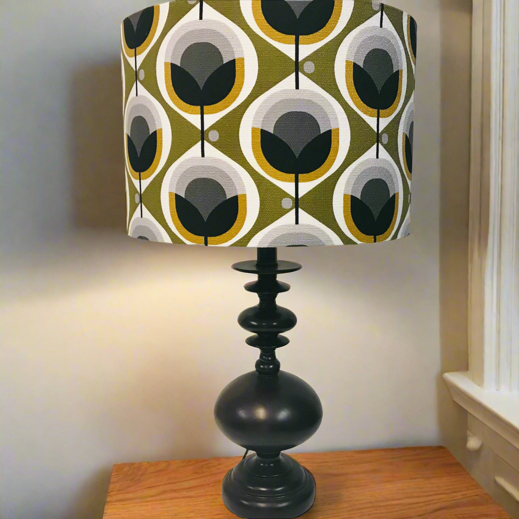 Custom Lamp Shade only - Barkcloth Geo Flower in Olive