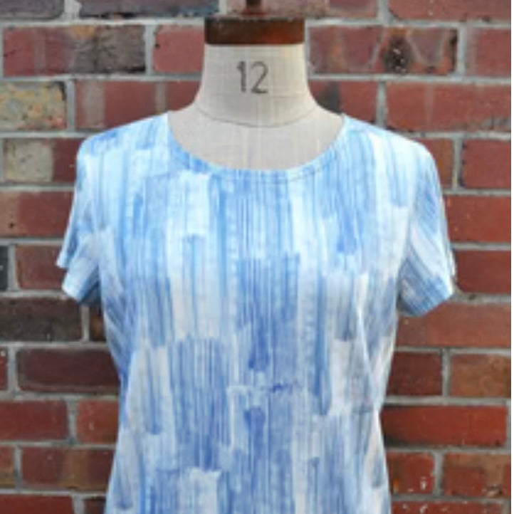 Women's Handmade Organic Cotton Tee - Blue lines