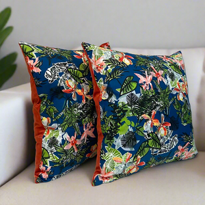 Cushion - TROPICAL ORCHIDS ON NAVY