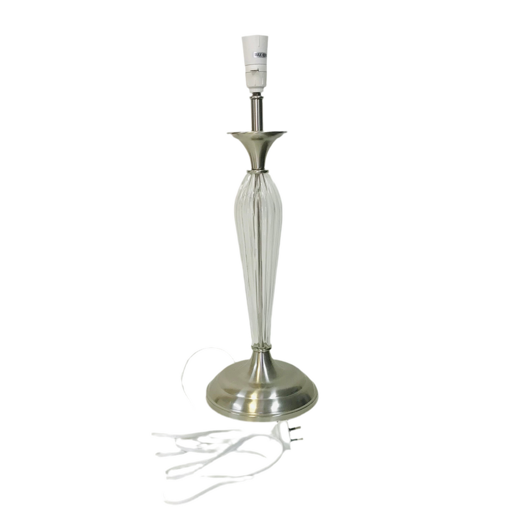 Lamp Base only - Tall Slender Fluted Glass & Metal Table Lamp